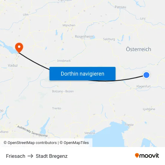 Friesach to Stadt Bregenz map