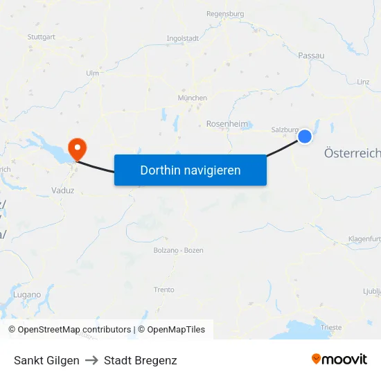 Sankt Gilgen to Stadt Bregenz map