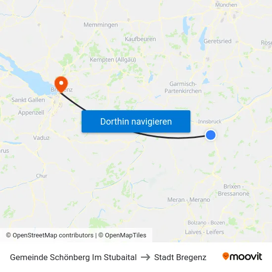 Gemeinde Schönberg Im Stubaital to Stadt Bregenz map