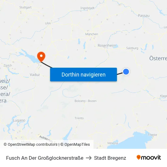 Fusch An Der Großglocknerstraße to Stadt Bregenz map