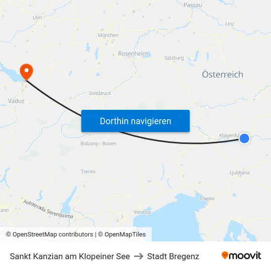 Sankt Kanzian am Klopeiner See to Stadt Bregenz map