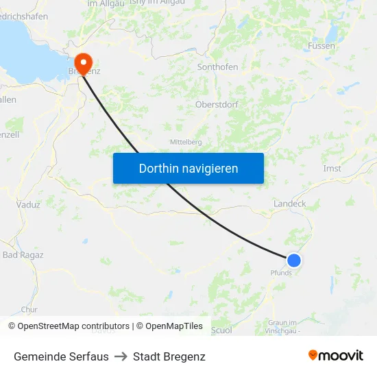 Gemeinde Serfaus to Stadt Bregenz map