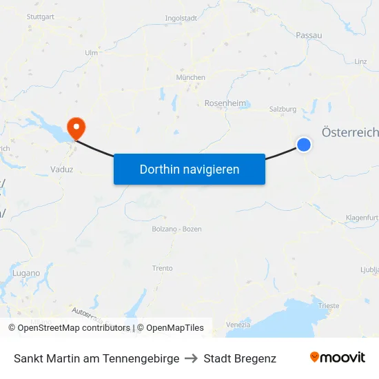 Sankt Martin am Tennengebirge to Stadt Bregenz map