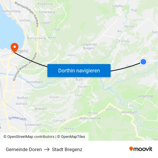 Gemeinde Doren to Stadt Bregenz map
