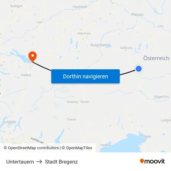 Untertauern to Stadt Bregenz map