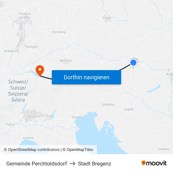 Gemeinde Perchtoldsdorf to Stadt Bregenz map