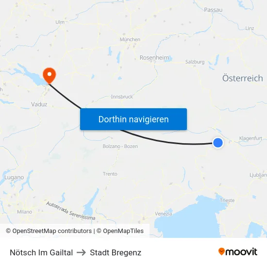 Nötsch Im Gailtal to Stadt Bregenz map