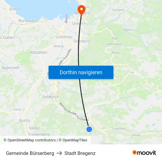 Gemeinde Bürserberg to Stadt Bregenz map