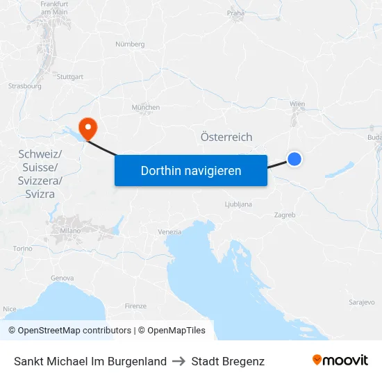 Sankt Michael Im Burgenland to Stadt Bregenz map