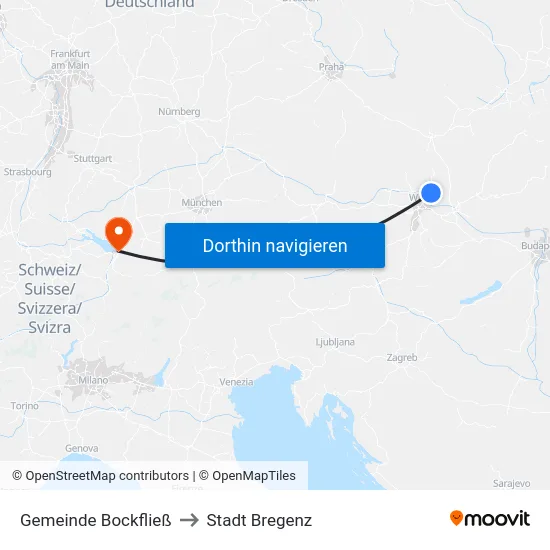 Gemeinde Bockfließ to Stadt Bregenz map