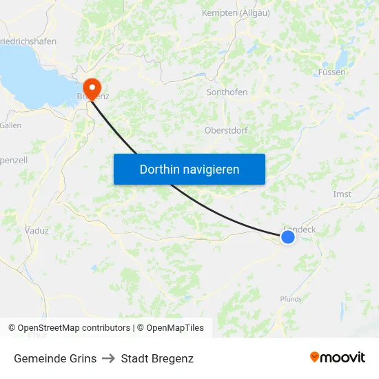 Gemeinde Grins to Stadt Bregenz map