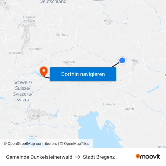 Gemeinde Dunkelsteinerwald to Stadt Bregenz map