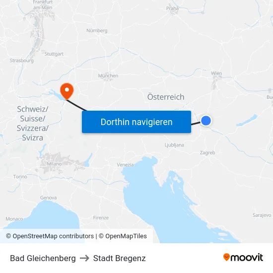 Bad Gleichenberg to Stadt Bregenz map