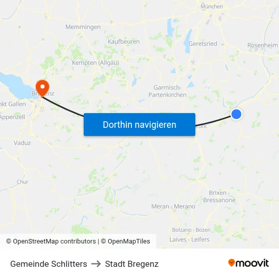Gemeinde Schlitters to Stadt Bregenz map