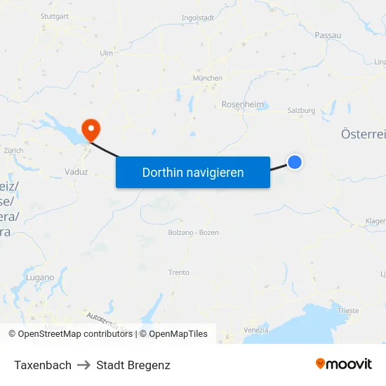Taxenbach to Stadt Bregenz map