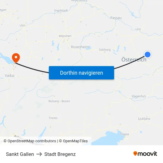 Sankt Gallen to Stadt Bregenz map