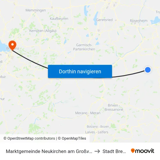 Marktgemeinde Neukirchen am Großvenediger to Stadt Bregenz map