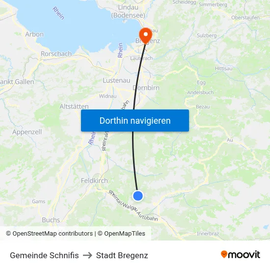 Gemeinde Schnifis to Stadt Bregenz map