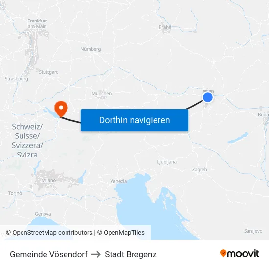 Gemeinde Vösendorf to Stadt Bregenz map