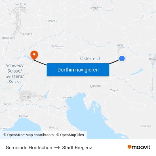 Gemeinde Horitschon to Stadt Bregenz map