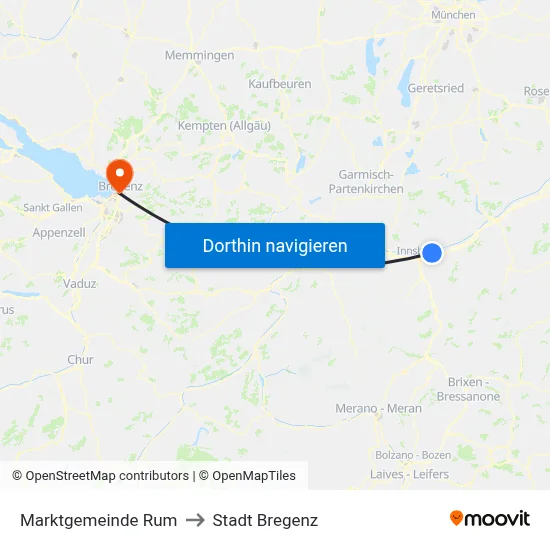 Marktgemeinde Rum to Stadt Bregenz map