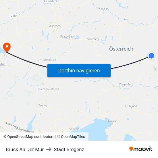 Bruck An Der Mur to Stadt Bregenz map