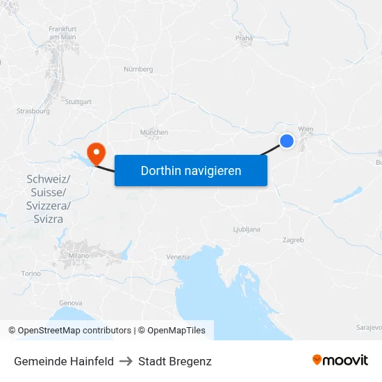 Gemeinde Hainfeld to Stadt Bregenz map