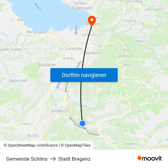 Gemeinde Schlins to Stadt Bregenz map