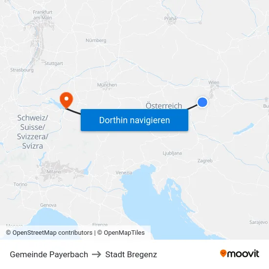 Gemeinde Payerbach to Stadt Bregenz map