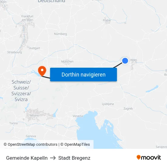 Gemeinde Kapelln to Stadt Bregenz map