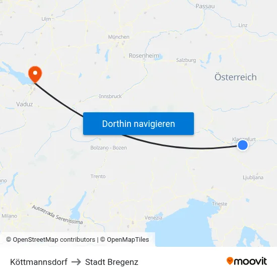 Köttmannsdorf to Stadt Bregenz map