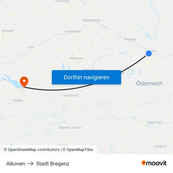 Alkoven to Stadt Bregenz map
