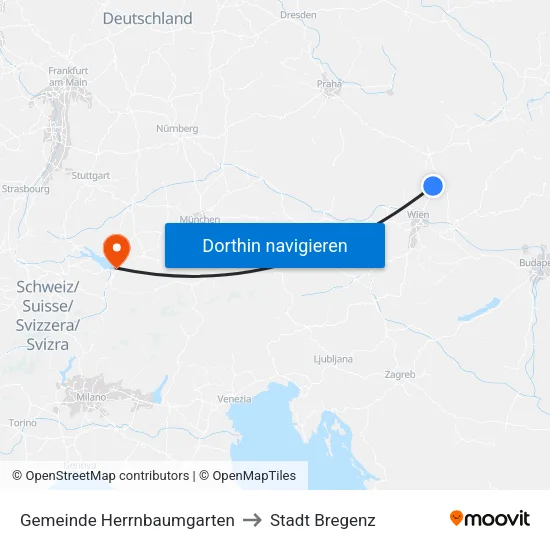 Gemeinde Herrnbaumgarten to Stadt Bregenz map
