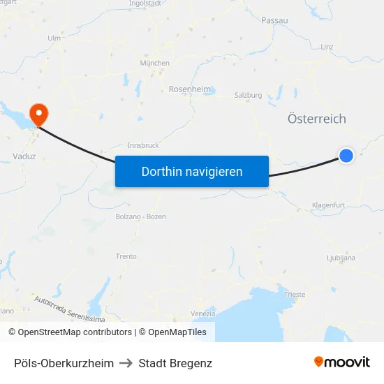 Pöls-Oberkurzheim to Stadt Bregenz map