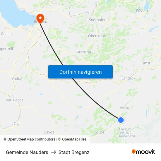 Gemeinde Nauders to Stadt Bregenz map