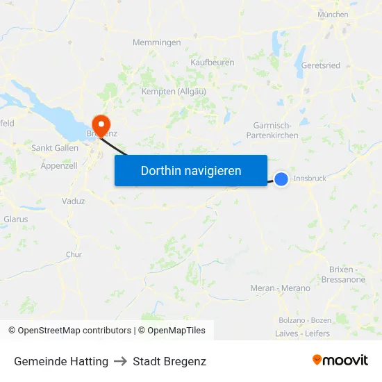 Gemeinde Hatting to Stadt Bregenz map