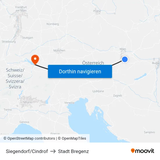 Siegendorf/Cindrof to Stadt Bregenz map