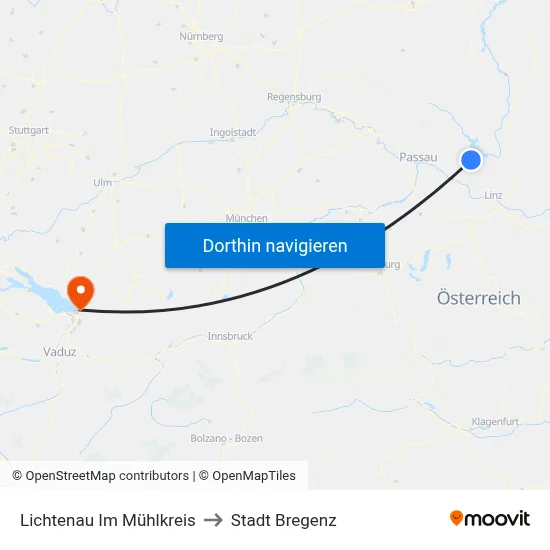 Lichtenau Im Mühlkreis to Stadt Bregenz map