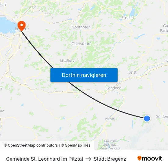 Gemeinde St. Leonhard Im Pitztal to Stadt Bregenz map