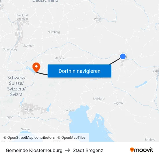 Gemeinde Klosterneuburg to Stadt Bregenz map