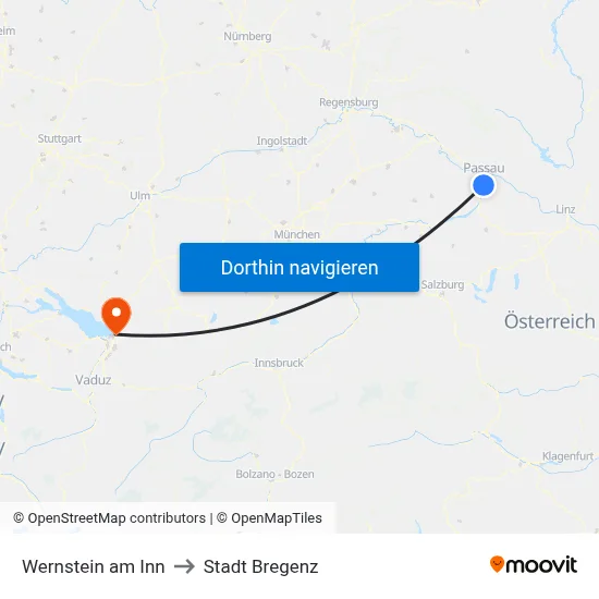 Wernstein am Inn to Stadt Bregenz map