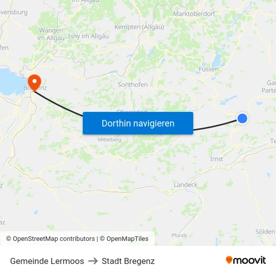 Gemeinde Lermoos to Stadt Bregenz map