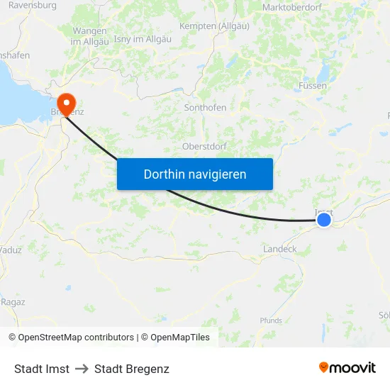 Stadt Imst to Stadt Bregenz map