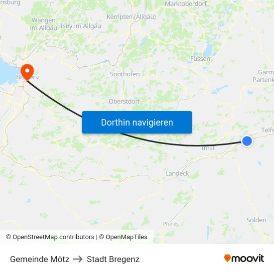 Gemeinde Mötz to Stadt Bregenz map