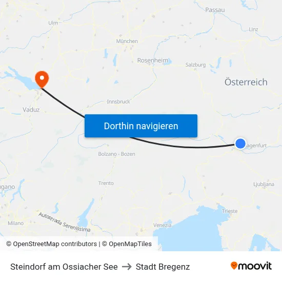 Steindorf am Ossiacher See to Stadt Bregenz map