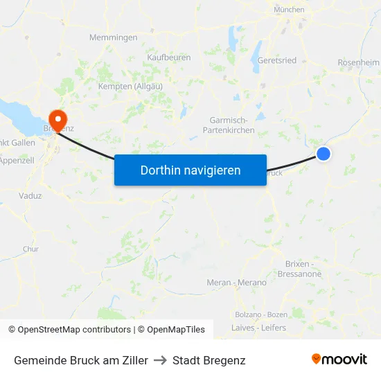 Gemeinde Bruck am Ziller to Stadt Bregenz map
