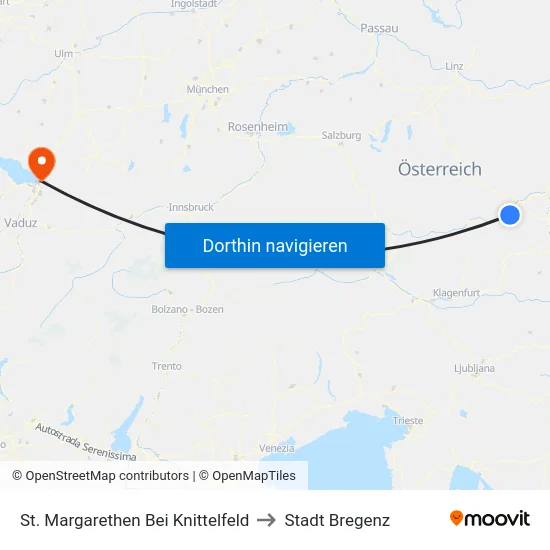 St. Margarethen Bei Knittelfeld to Stadt Bregenz map