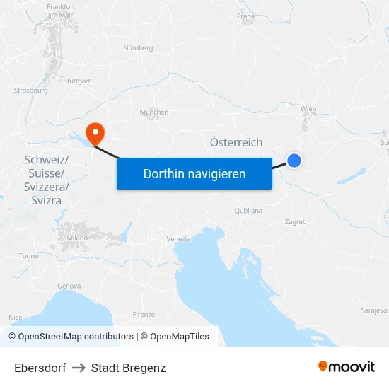 Ebersdorf to Stadt Bregenz map