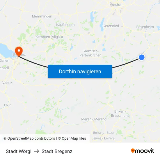 Stadt Wörgl to Stadt Bregenz map