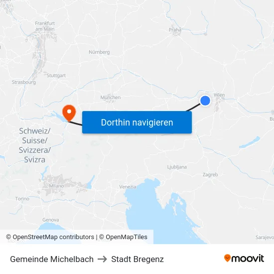 Gemeinde Michelbach to Stadt Bregenz map